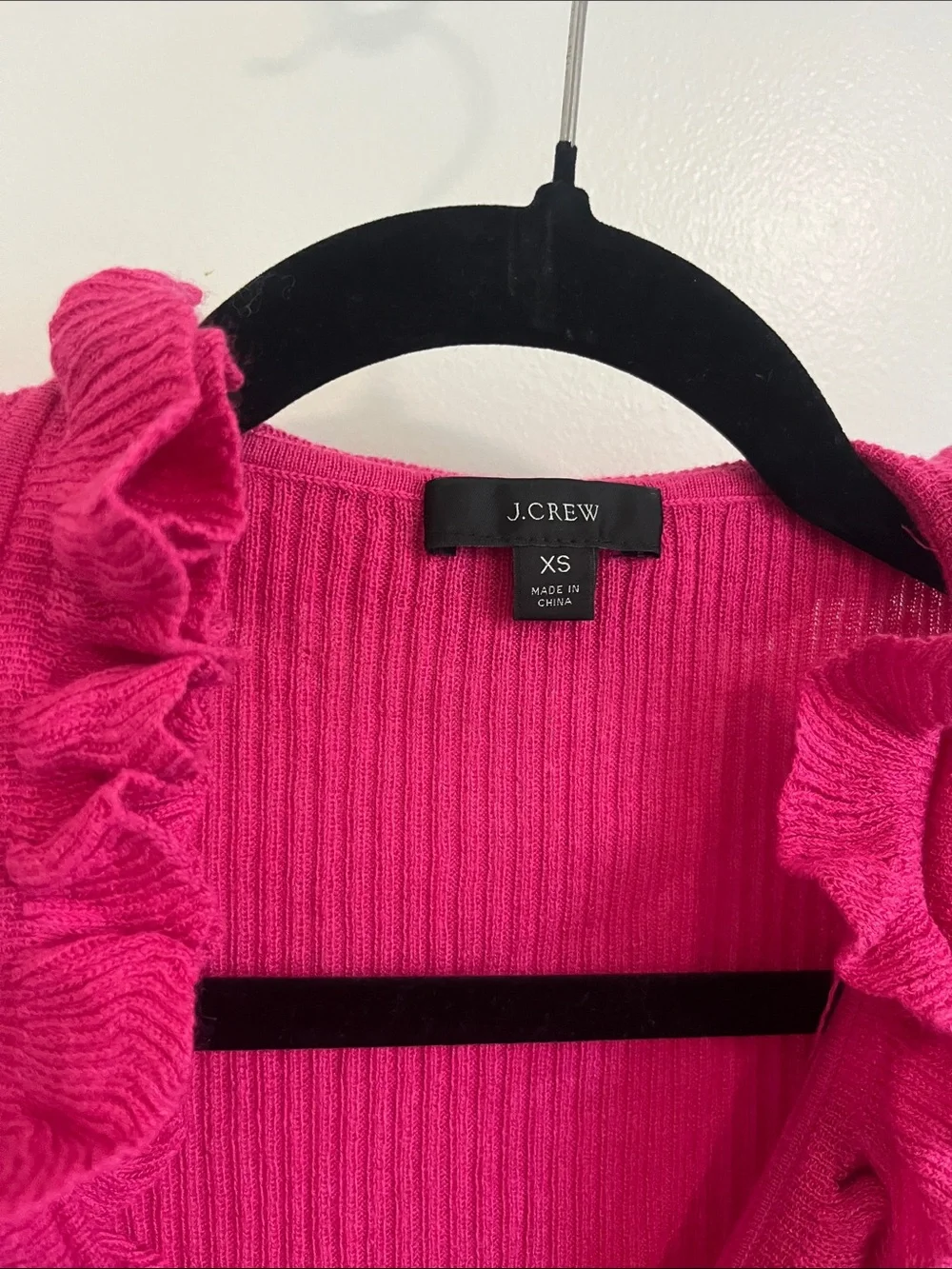 JCrew Hot Pink Ruffle-Front Short Sleeve Knit Top